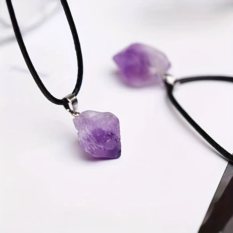 Natur Amethyst Rohstein Kristall Anhänger Halskette Lederband