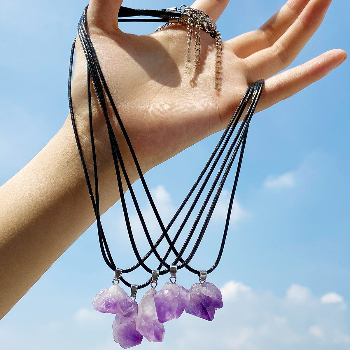 Natur Amethyst Rohstein Halskette mit Lederband, spiritueller Schmuck
