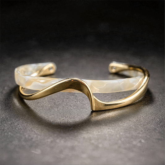 Modernes Wellen-Design Armband in Perlmutt-Optik und Metall