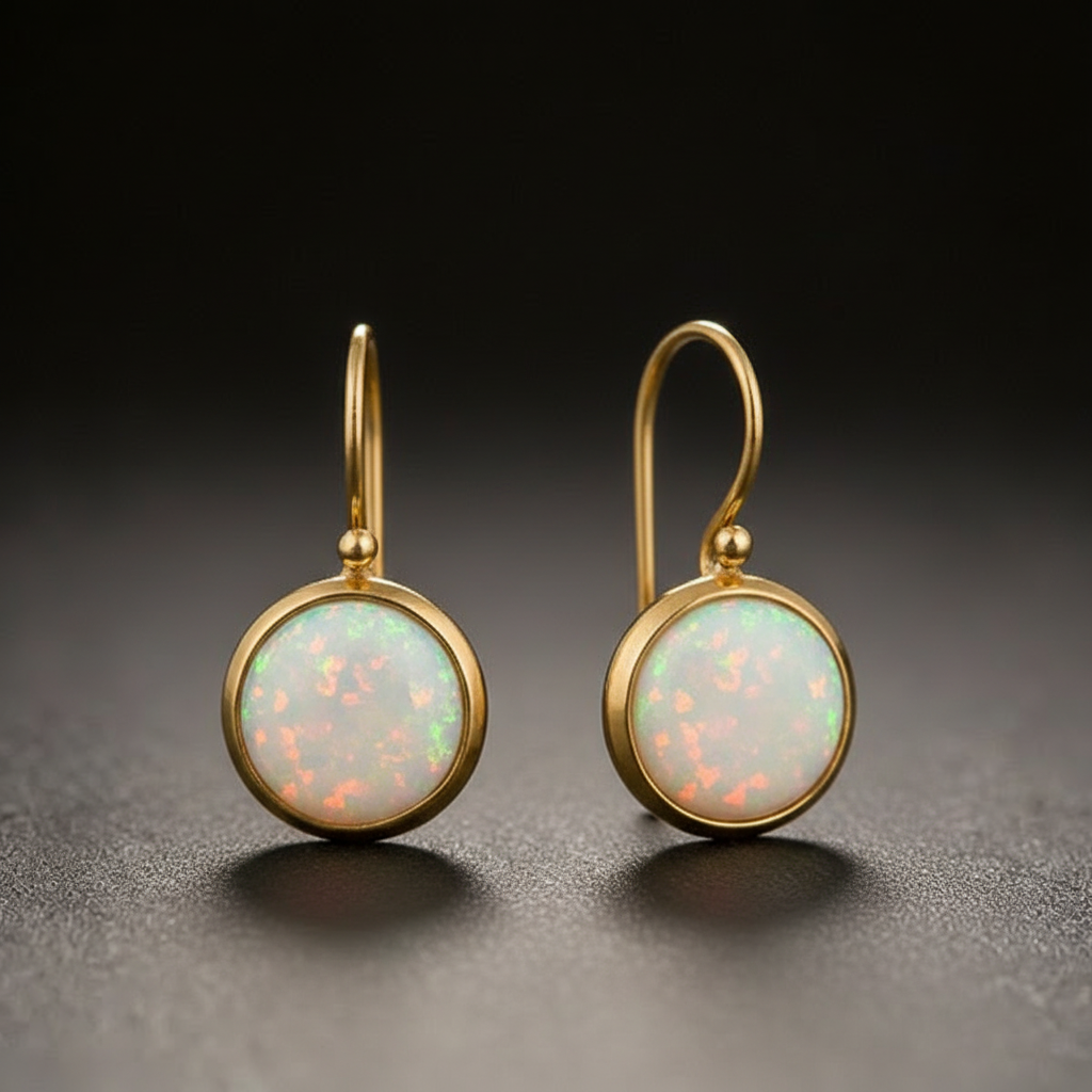 Opal Tropfenohrringe mit zartem Schillern und goldfarbenem Finish