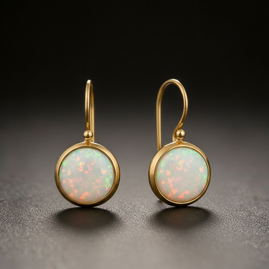 Opal Tropfenohrringe mit zartem Schillern und goldfarbenem Finish