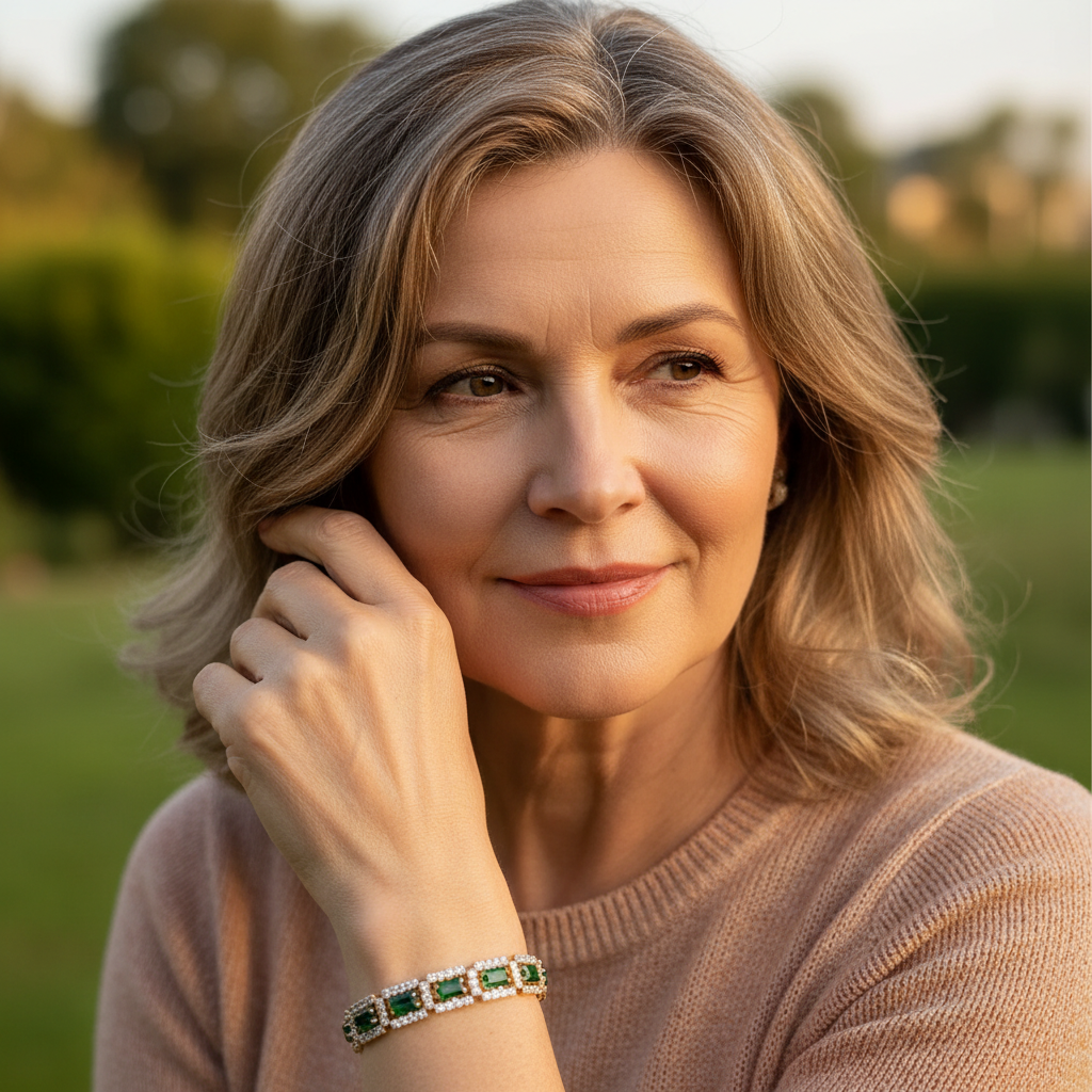 Glamouröses Armband mit Smaragdgrünen Zirkonia und funkelnden Kristallen