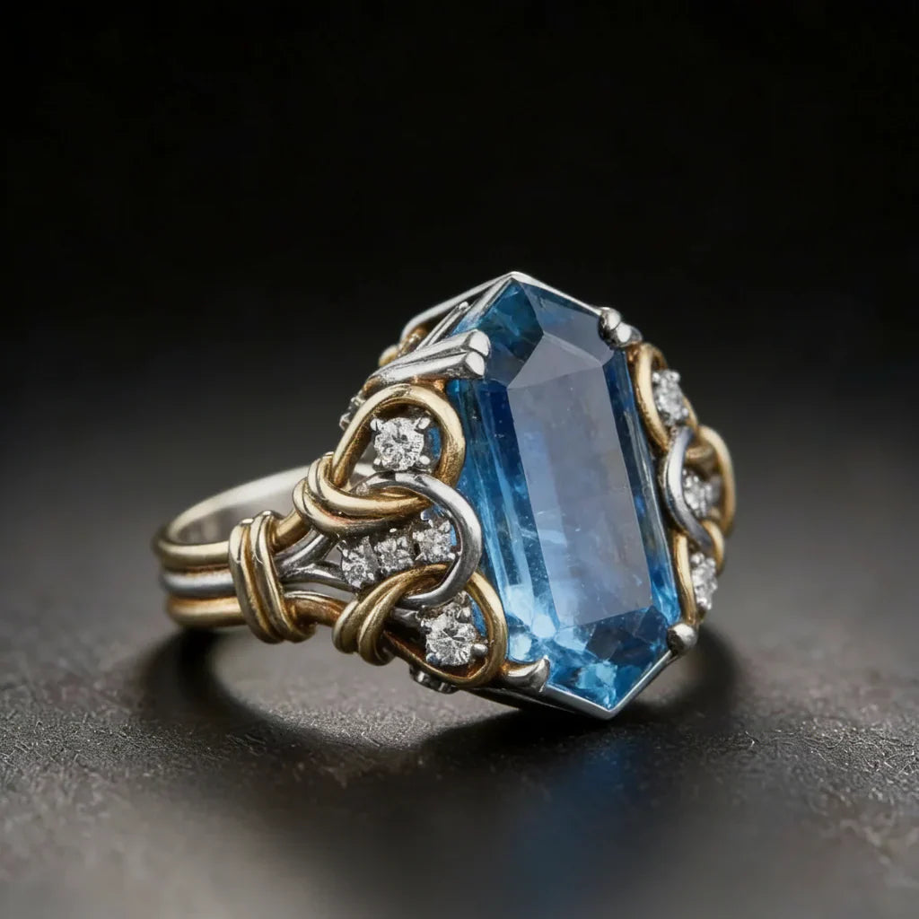 Vintage-Ring mit blauem Topas/Aquamarin-Stein