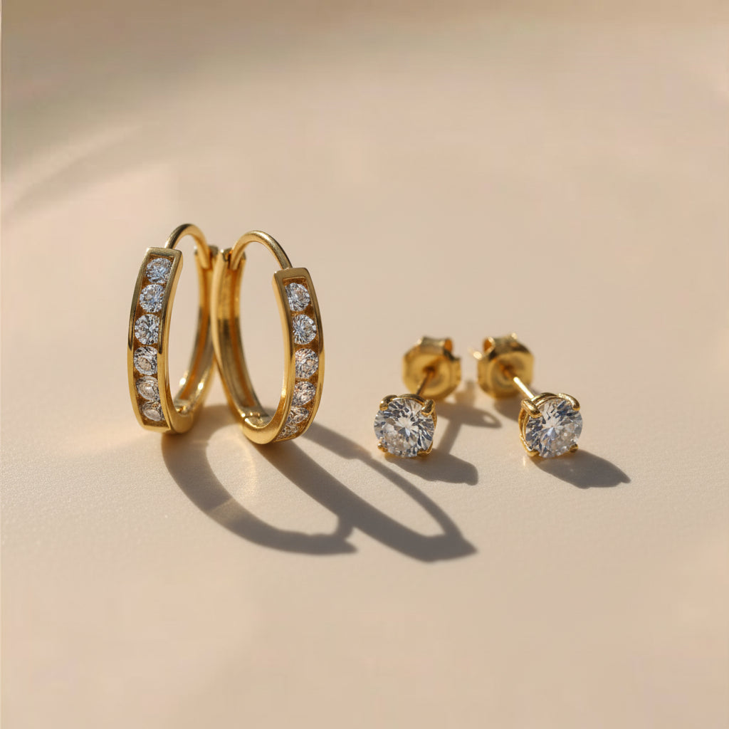 Funkelnde Zirkonia Ohrring Set mit Creolen und Stecker
