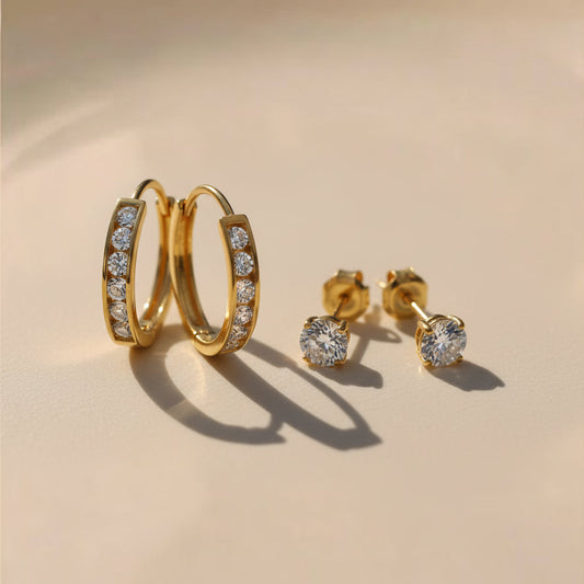 Funkelnde Zirkonia Ohrring Set mit Creolen und Stecker