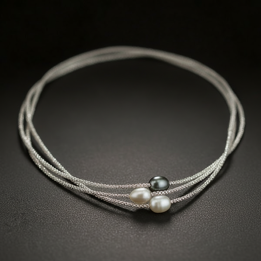 Elegante Kette mit drei Naturperlen in zarten Farben