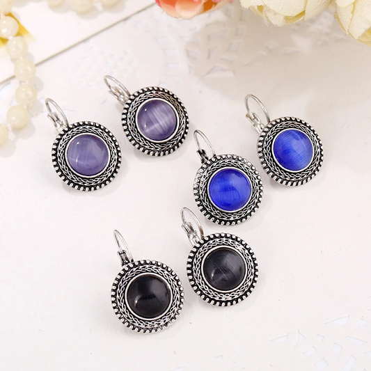 Boho Ohrringe mit Katzenauge-Steinen im Vintage-Stil