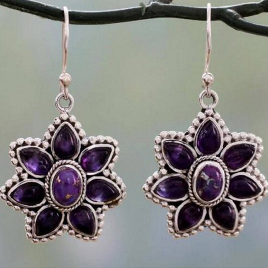 Vintage Blumenohrringe mit Amethyst-Edelsteinen im Antik-Look