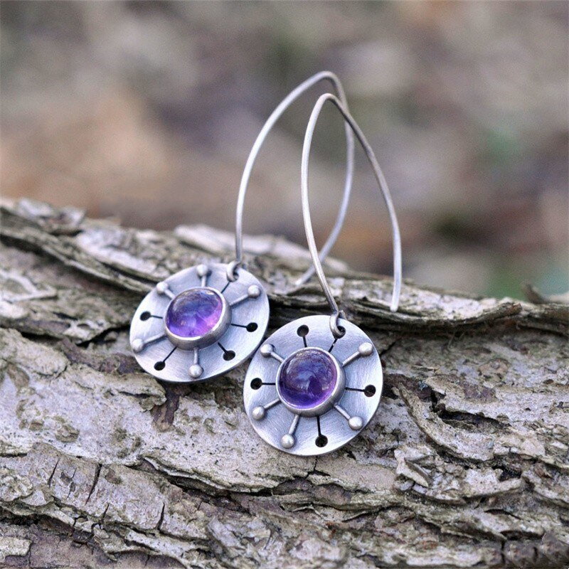 Handgefertigte Ohrringe mit Amethyst-Edelstein und rustikalem Design