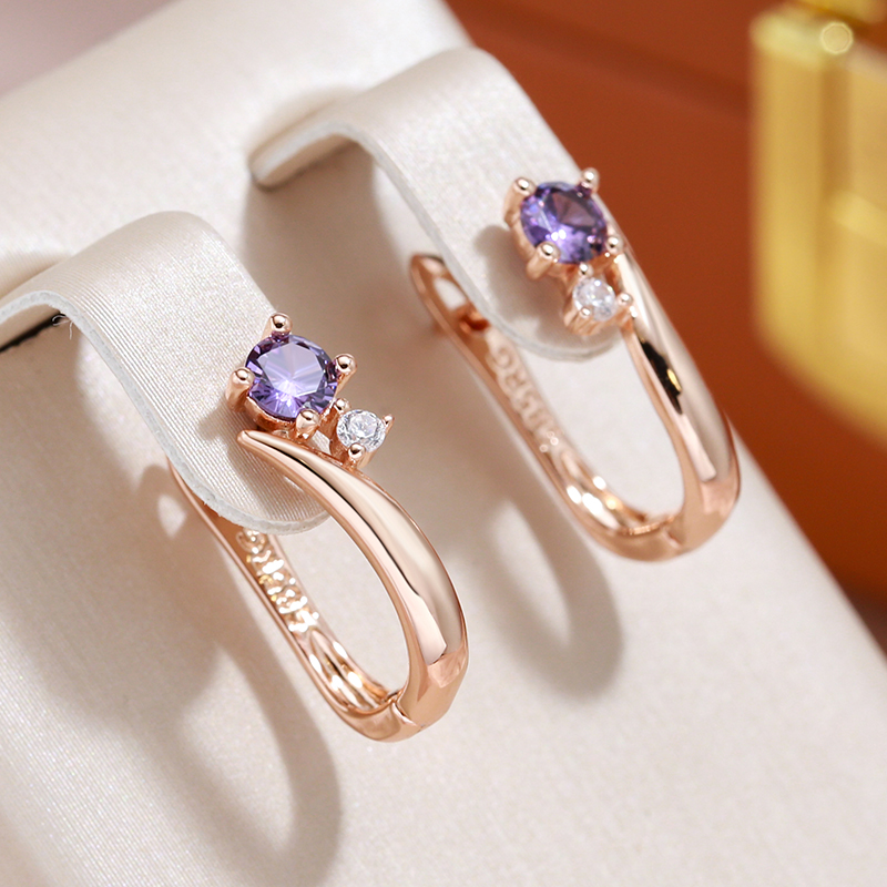 Elegante Ohrringe Rosévergoldet mit Lila Zirkon und Strass
