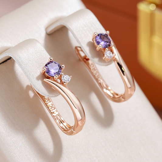 Elegante Ohrringe Rosévergoldet mit Lila Zirkon und Strass