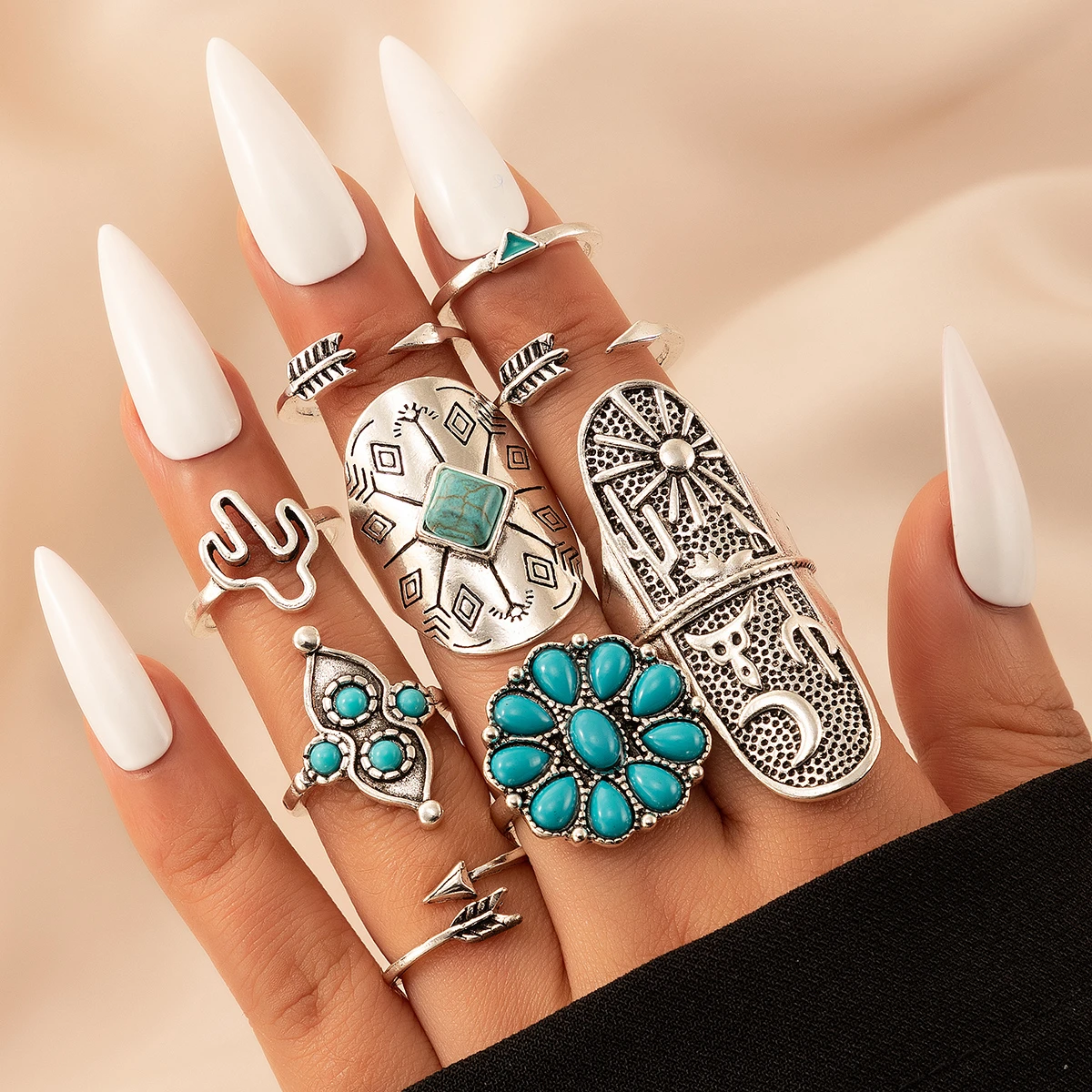 Vintage-Ring-Set mit Türkis