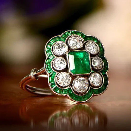 Zweifarbiger Vintage-Ring mit blauem Zirkon