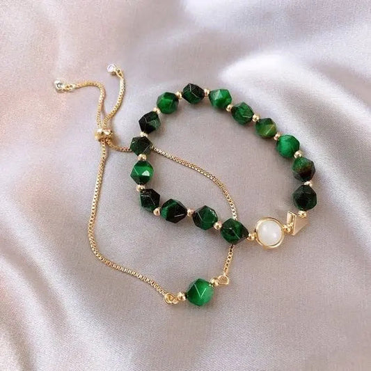 Edles grünes Katzenauge Perlen Armband mit verstellbarer Kette