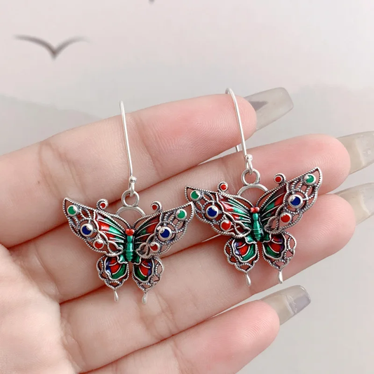 Vintage Schmetterling Ohrhänger mit farbigen Emaille Akzenten