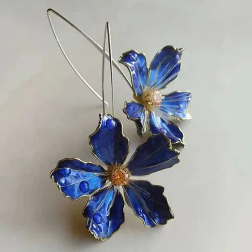 Elegante Blaue Blumen Ohrringe mit Zierperlen