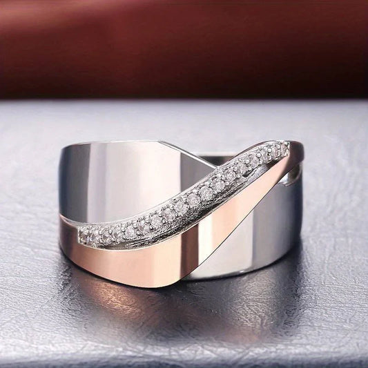Bicolor-Edelstahlring mit Zirkonia