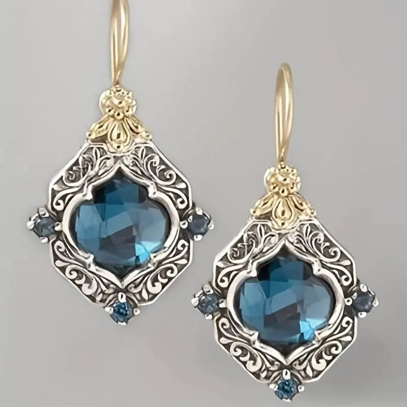 Antike blaue Topas Ohrringe mit floralem Vintage Design