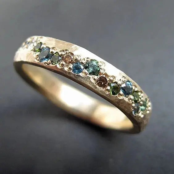 Vintage Goldbandring mit bunten, facettierten Saphiren