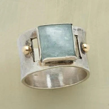 Vintage-Edelstahlring mit grünem Mondstein