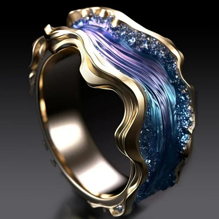 Handgefertigter Ring aus mehrfarbigen Kristallen mit Vergoldung