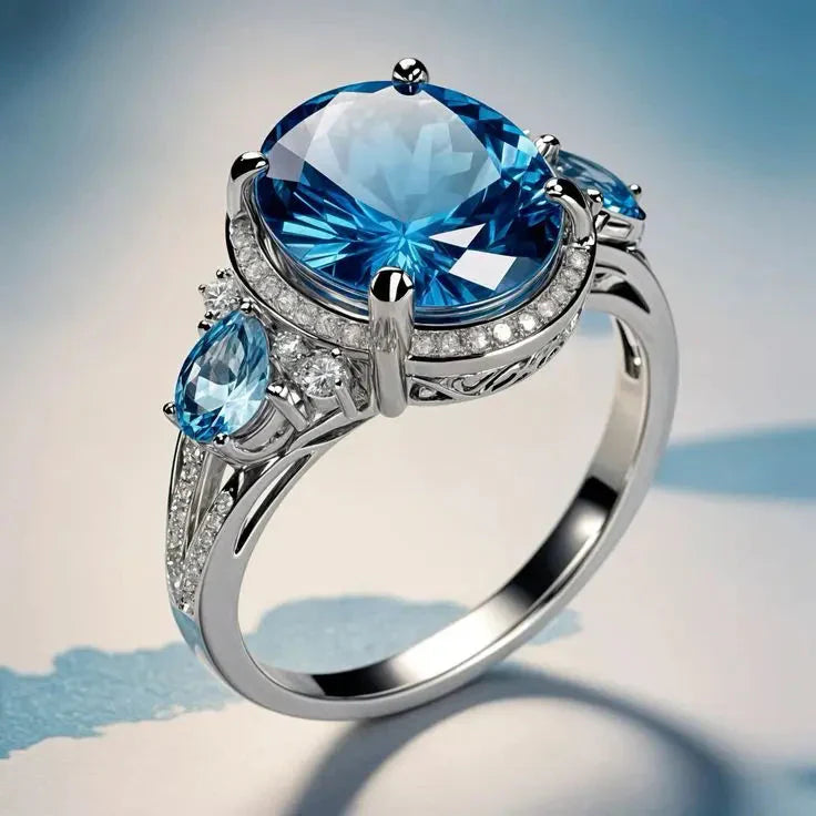 Vintage-Silberring mit blauem Topas-Stein
