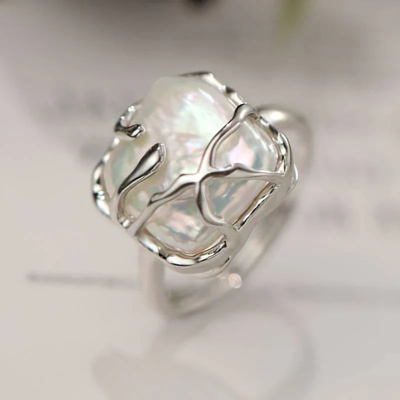Vintage-Edelstahlring mit natürlicher Perle