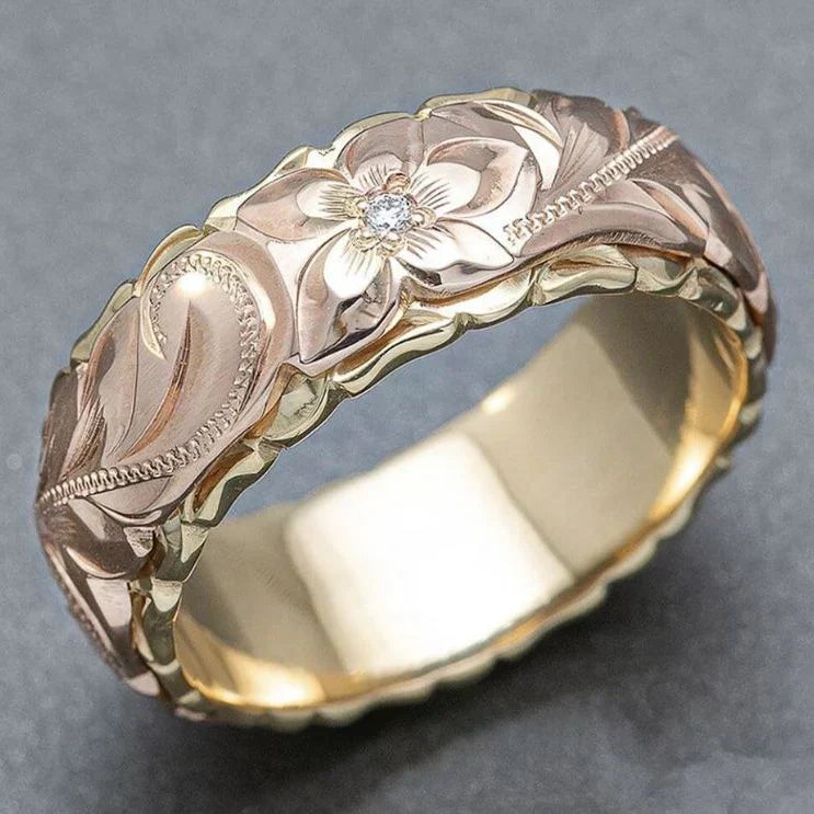 Vintage-Ring mit roségoldener Blume