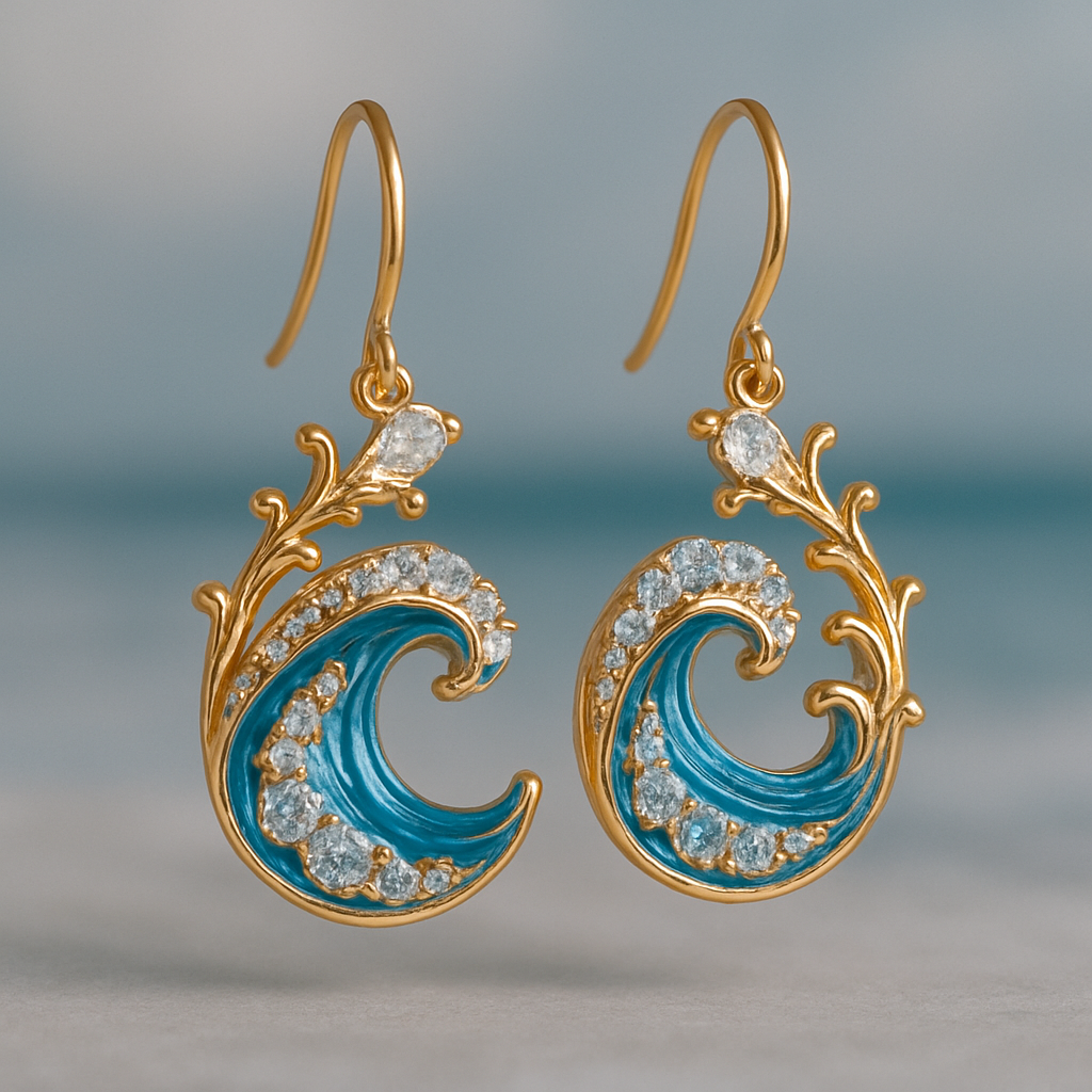 Funkelnde Aquamarinwellen-Ohrringe mit zarten Ranken für maritim-eleganten Look