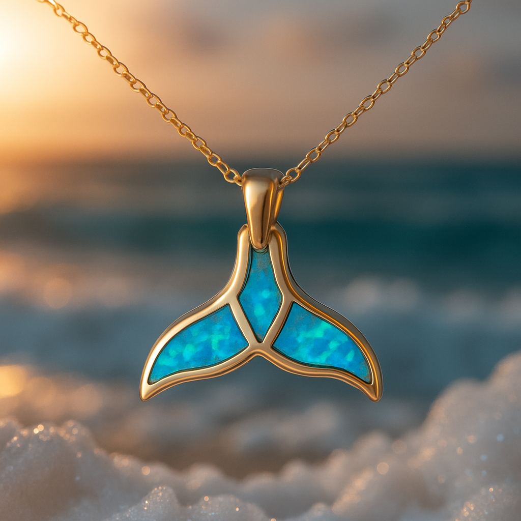 Ozeanblaue Opal-Delfinschwanz-Halskette für Damen