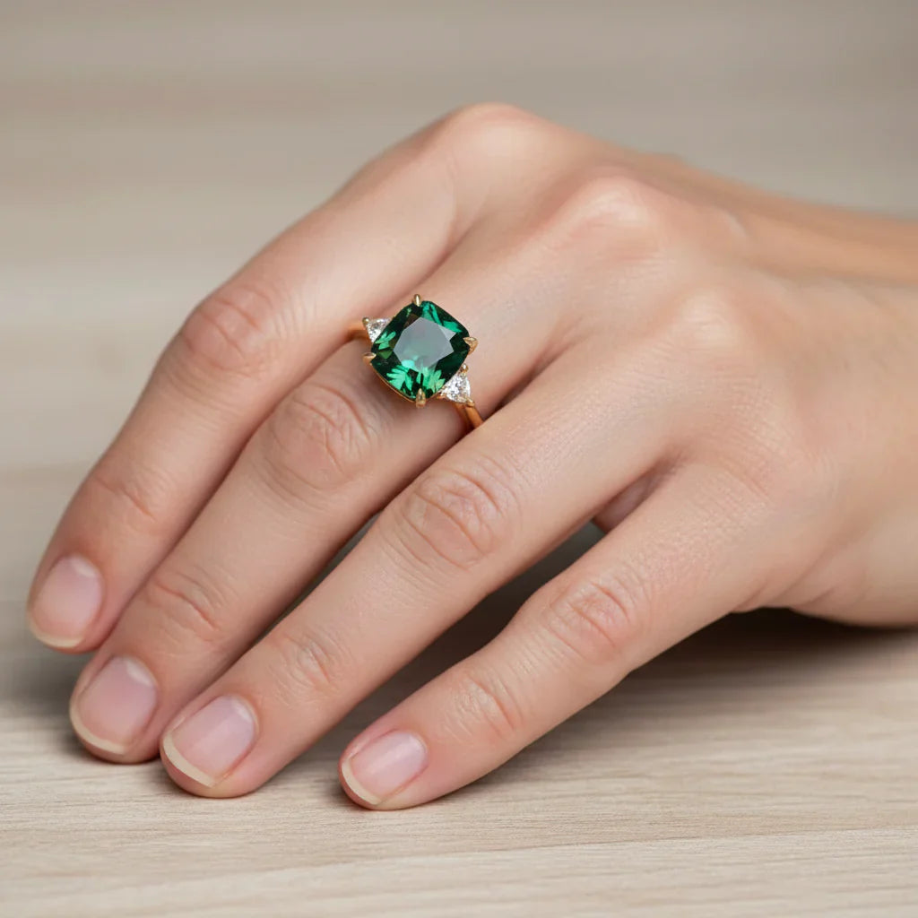 Eleganter quadratischer Ring mit Smaragd
