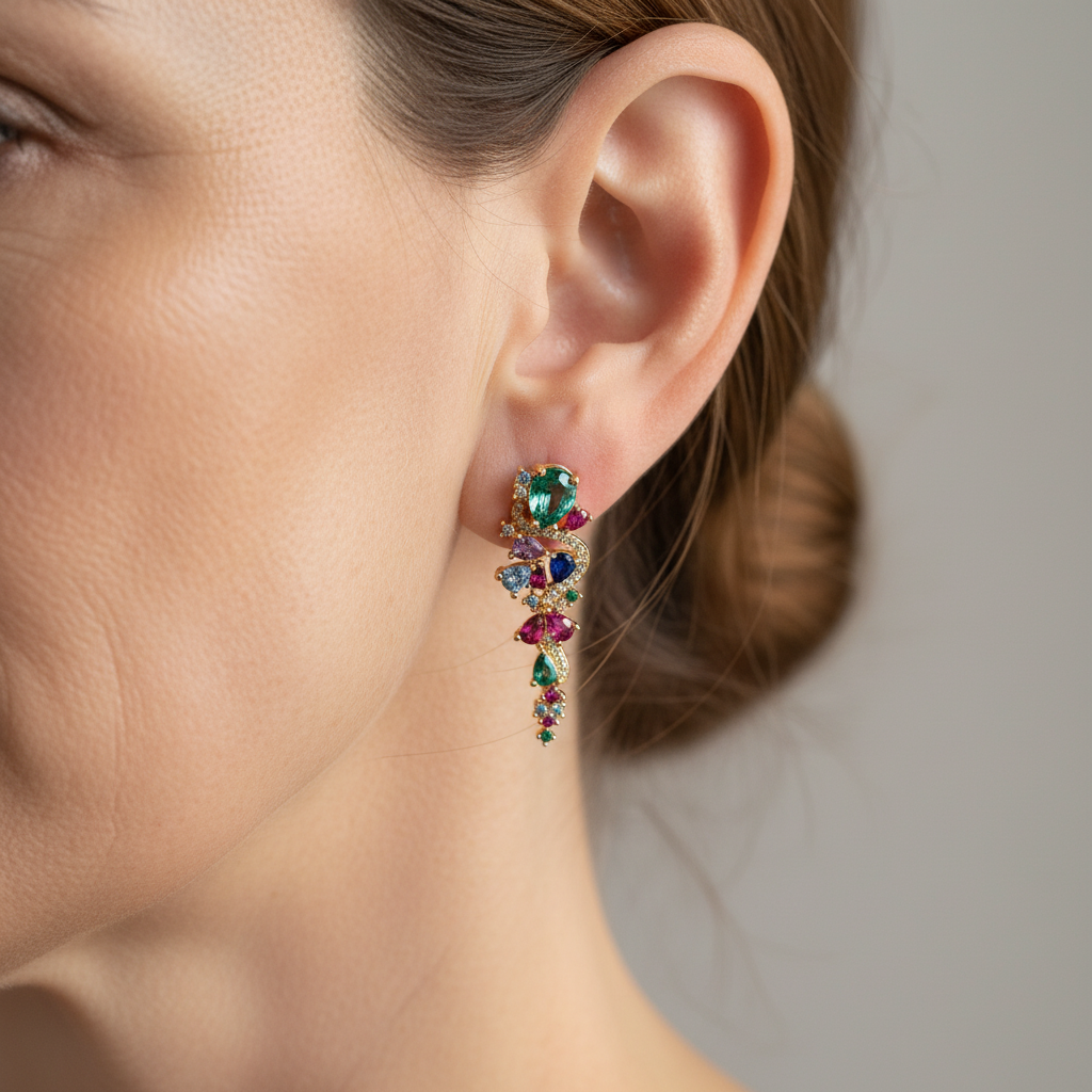 Funkelnde Ohrhänger mit bunten Zirkonia Steinen für Damen