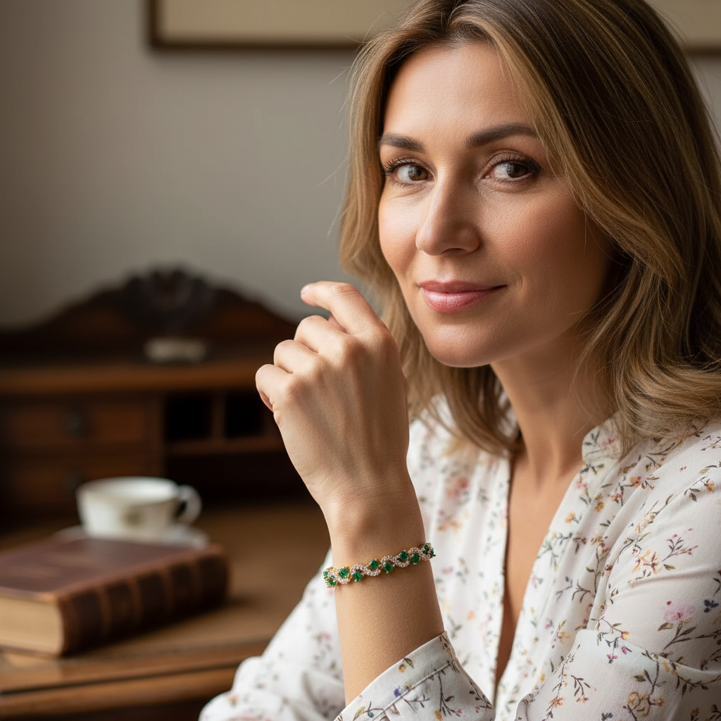Funkelndes Smaragdgrünes Zirkonia-Armband mit elegantem Wellen-Design