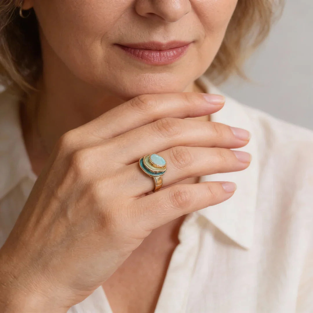 Vintage 3-lagiger Ring mit Emaille