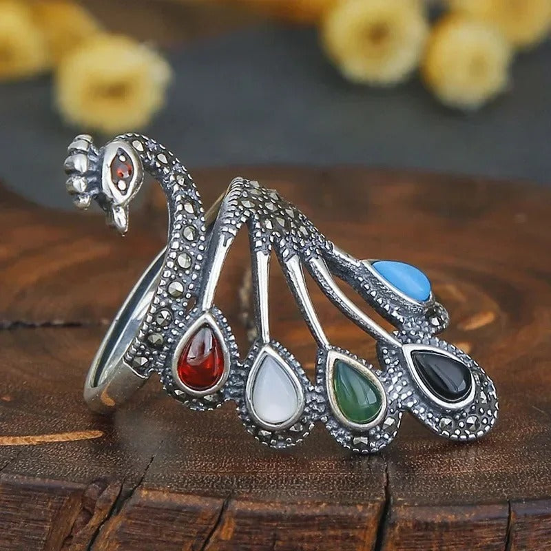 Verstellbarer Vintage-Ring mit Aquamarin