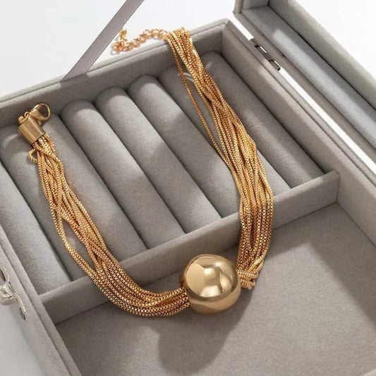 Glamouröses Choker-Halsband mit Kugelanhänger und Mehrfachketten