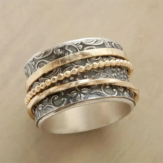 Vintage-Ring mit Gold-Finish und antikem Edelstahl