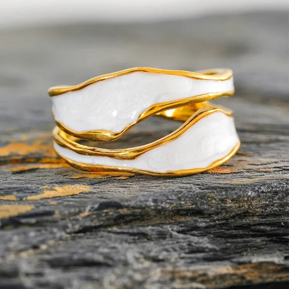 Edelstahlring mit weißer Emaille