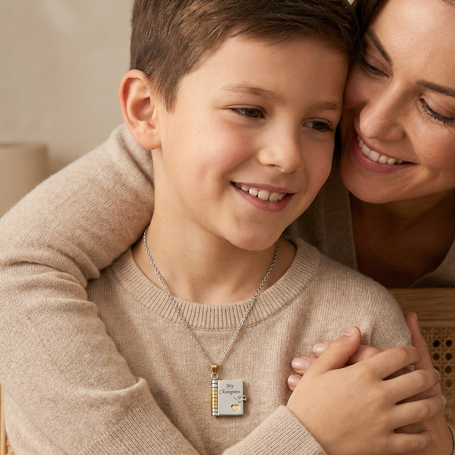 My Champion Necklace - Mother and Son Lifestyle Portrait