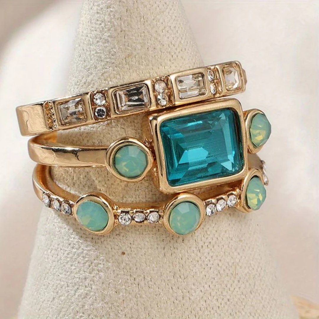 Set Vintage-Ringe mit blauen Kristallen