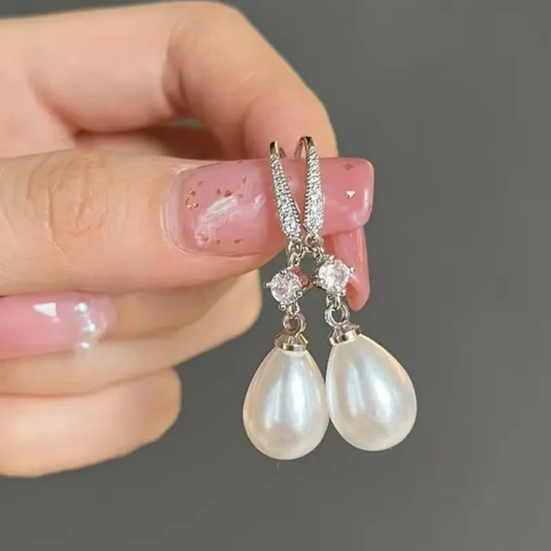 Elegante Zirkonia Tropfenohrringe mit Süßwasserperlen für Damen