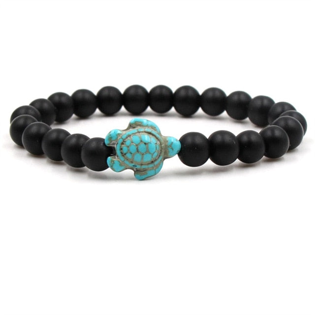 Naturstein-Armband mit Türkis-Schildkröten-Anhänger und Perlen