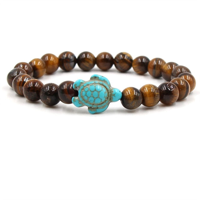 Naturstein-Armband mit Türkis-Schildkröten-Anhänger und Perlen