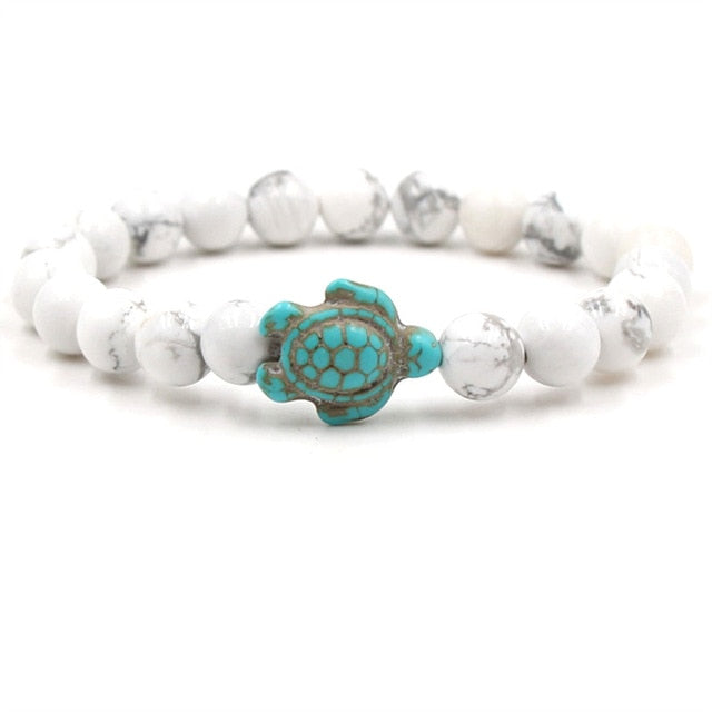 Naturstein-Armband mit Türkis-Schildkröten-Anhänger und Perlen