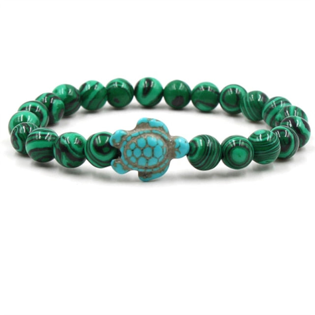 Naturstein-Armband mit Türkis-Schildkröten-Anhänger und Perlen