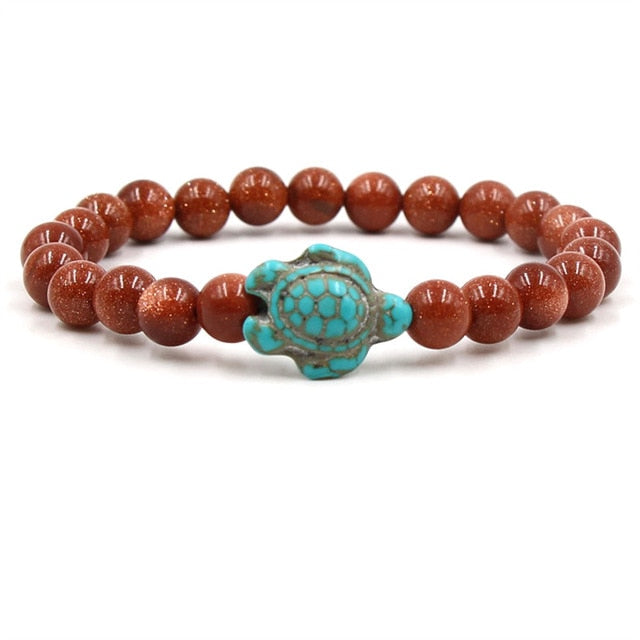 Naturstein-Armband mit Türkis-Schildkröten-Anhänger und Perlen