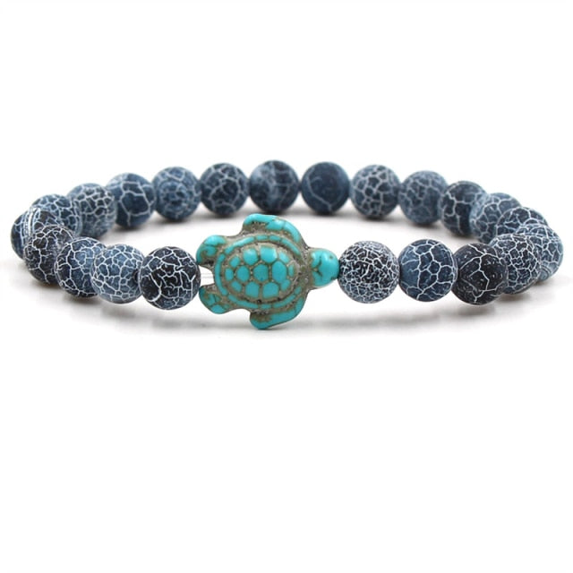 Naturstein-Armband mit Türkis-Schildkröten-Anhänger und Perlen