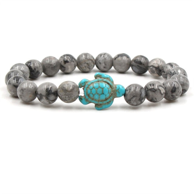Naturstein-Armband mit Türkis-Schildkröten-Anhänger und Perlen