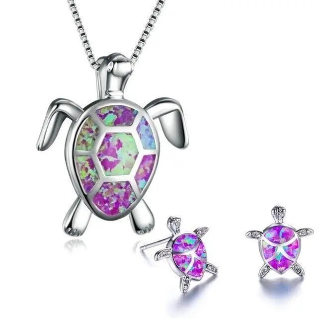Opal Schildkröten Schmuckset mit Halskette und Ohrsteckern im Meeresstil