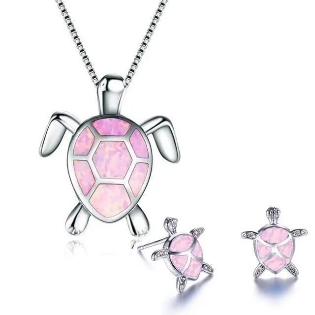 Opal Schildkröten Schmuckset mit Halskette und Ohrsteckern im Meeresstil